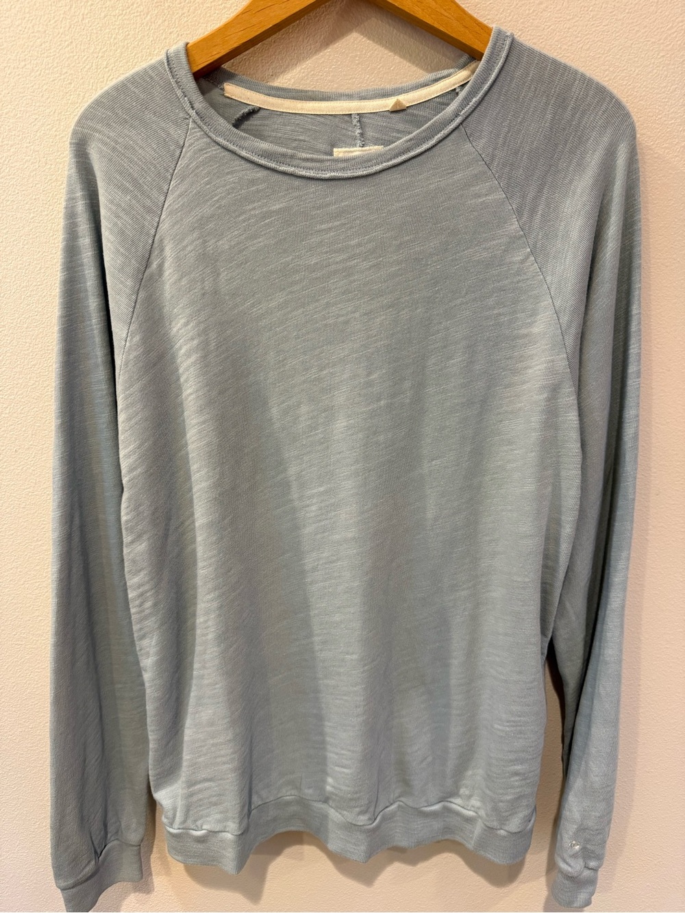 rag & bone Light Blue Slub Textured Cotton Crewneck Sweatshirt